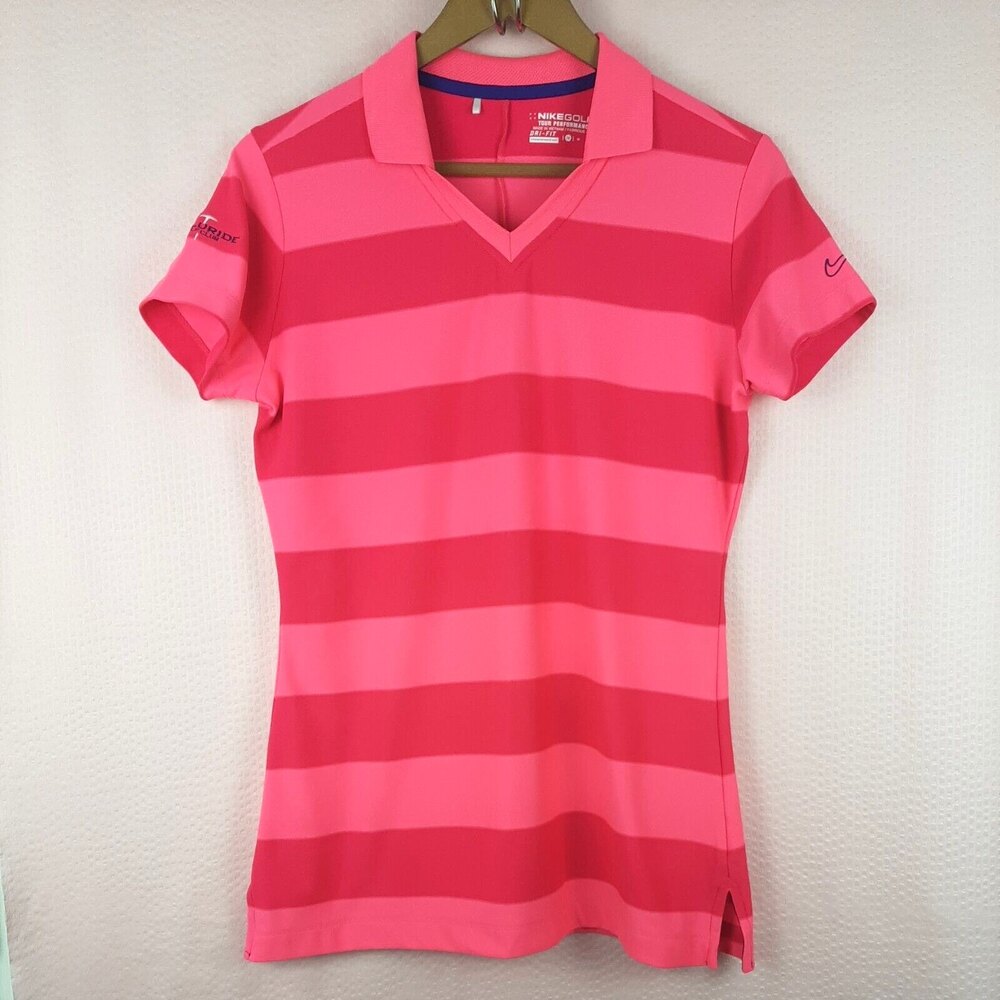 Nike Golf Dri Fit Tour Performance Women Pink Striped Logo Telluride Club Size M